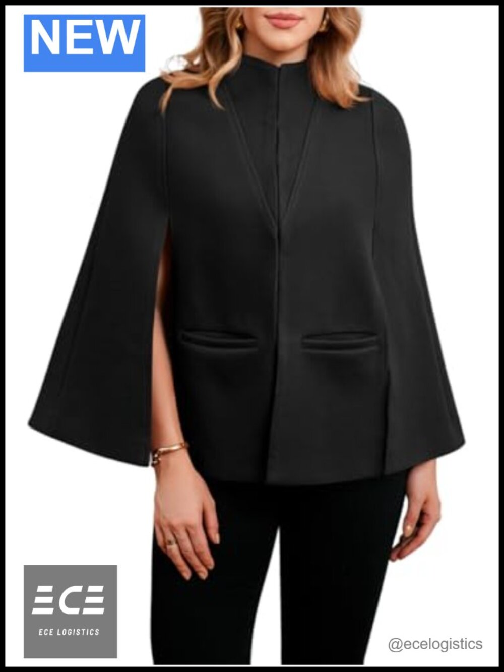 Womens Cape Pea Coat Open Front Split Long Sleeve A-Line Fall Jacket